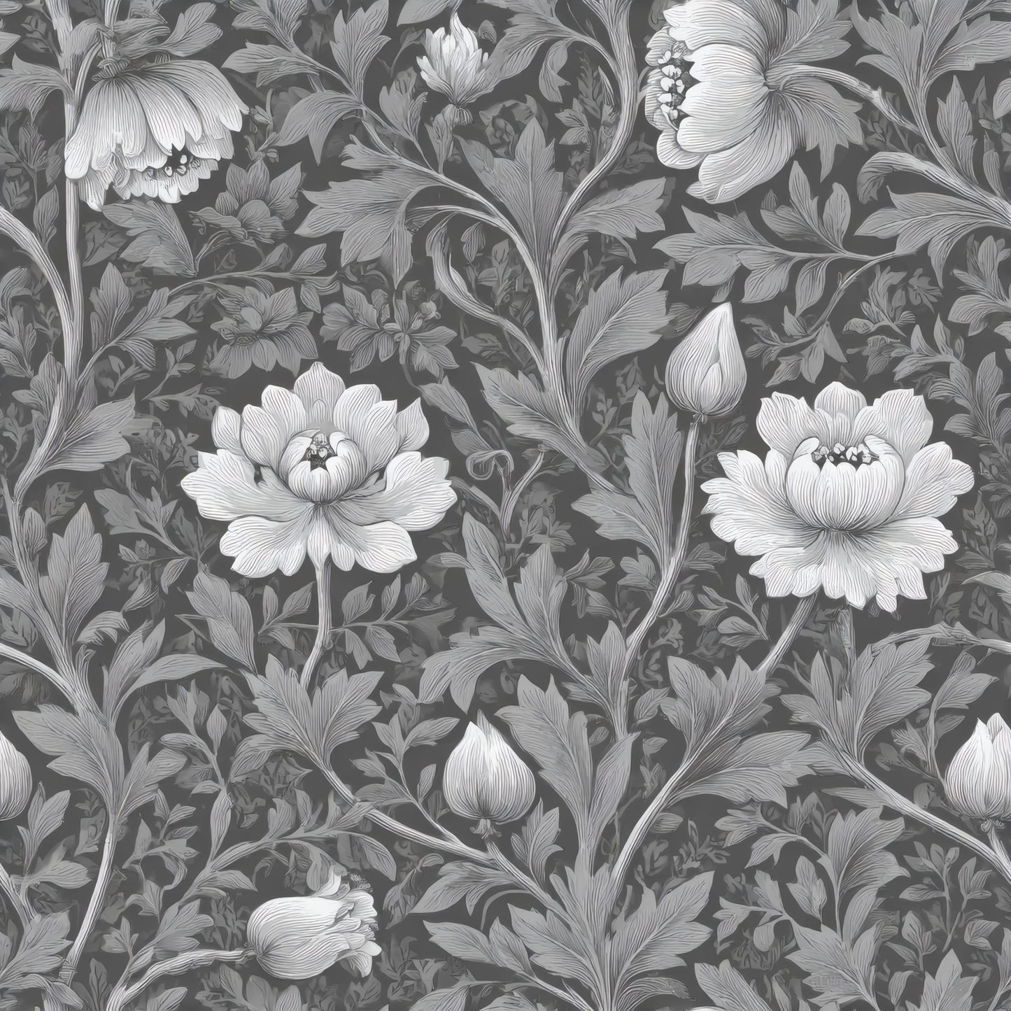 Monochrome Peony Wallpaper