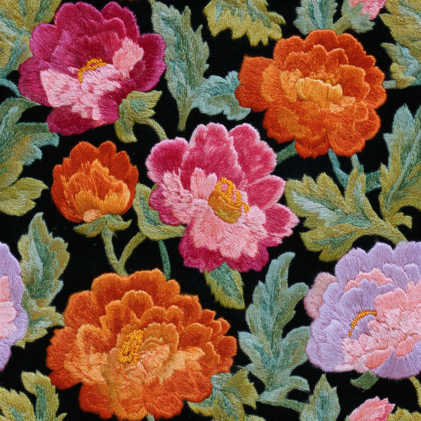 Vibrant Embroidered Wallpaper
