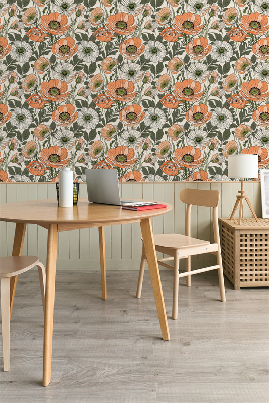 Floral Peach Retro Wallpaper