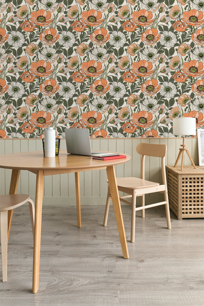 Art Nouveau Coral Flora Wallpaper