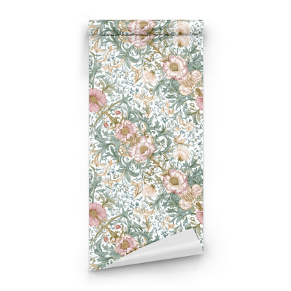 Rosy Verdure | White Floral Wallpaper - Roll Preview