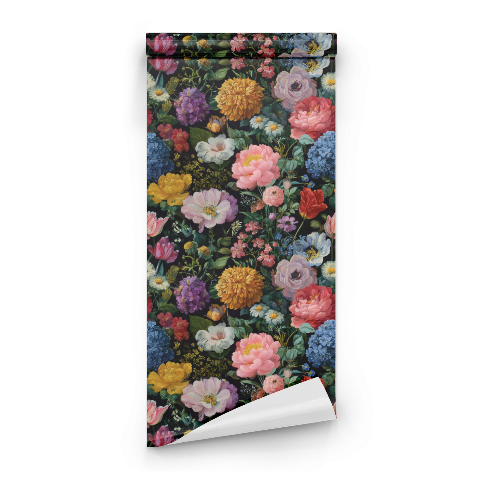 Painterly Bloom | Black Floral Wallpaper | Cottagecore - Roll Preview