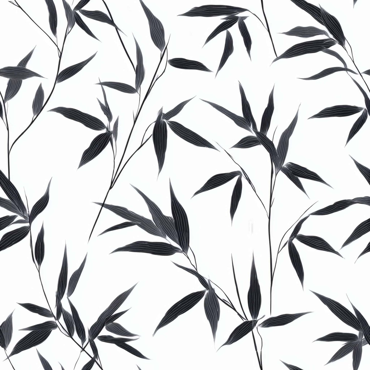 Monochrome wallpaper with elegant black bamboo leaves on a white background.