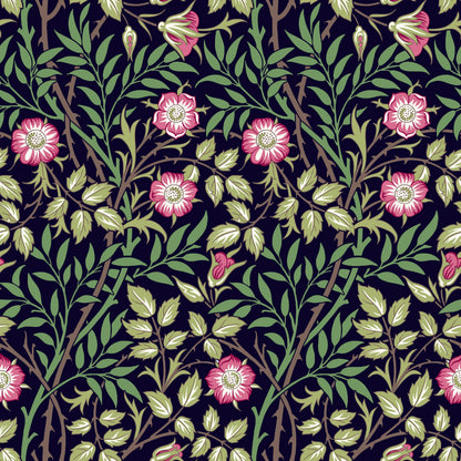 Green Floral Wallpaper tile preview with the sweet briar pattern laid out across panels in dark botanical Victorian Morris handling