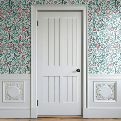 Red Floral Wallpaper tile preview with the sweet briar pattern laid out across panels in warm light Victorian Morris handling