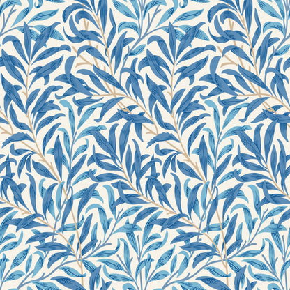 Blue Botanical Wallpaper tile preview with the willow leaf pattern laid out across panels in soft blue Morris handling