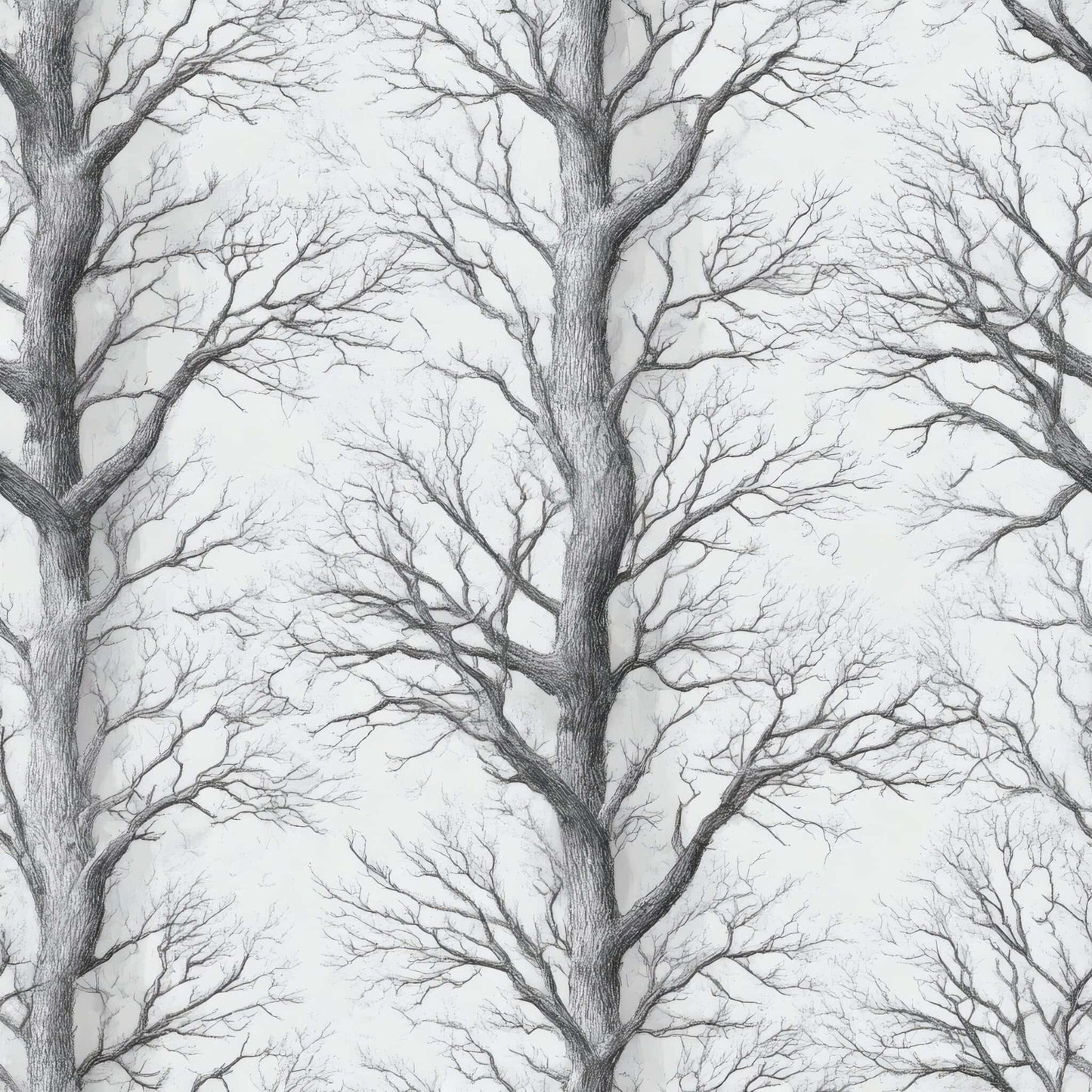 Wallpaper with intricate black and white tree branches on a soft background.