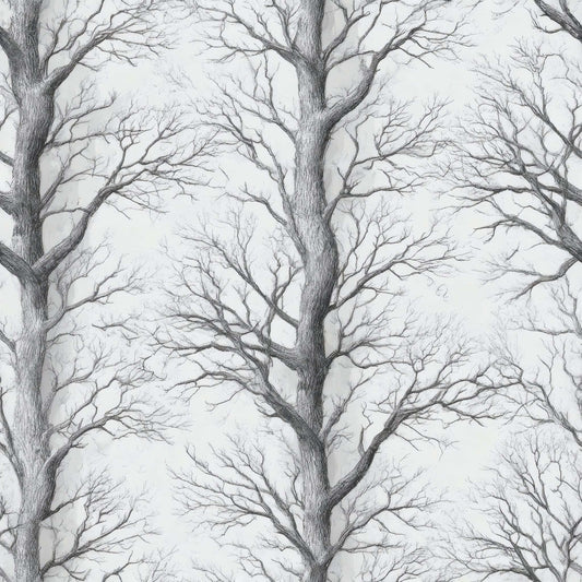 Wallpaper with intricate black and white tree branches on a soft background.
