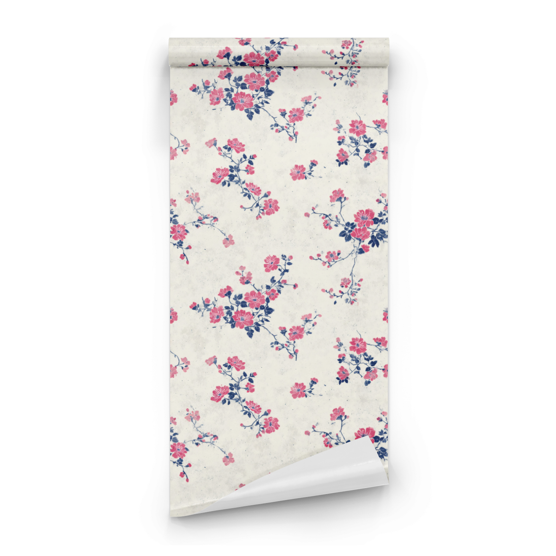 Cream Floral Wallpaper roll close-up showing the watercolor cherry drawing in close cream detail