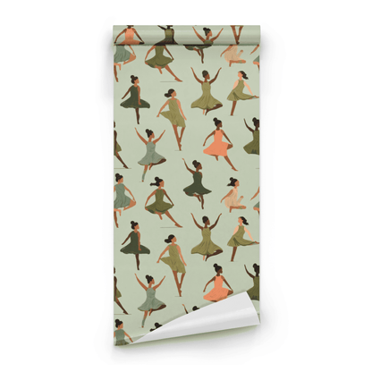 Spinning Ballerinas | Green Abstract Wallpaper - Roll Preview