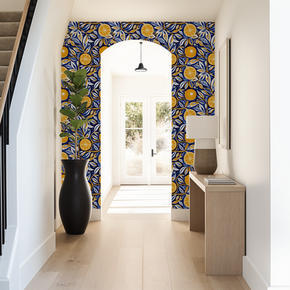 Citrus Navy Retro Wallpaper