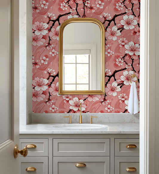 Cherry Blossom Retro Wallpaper