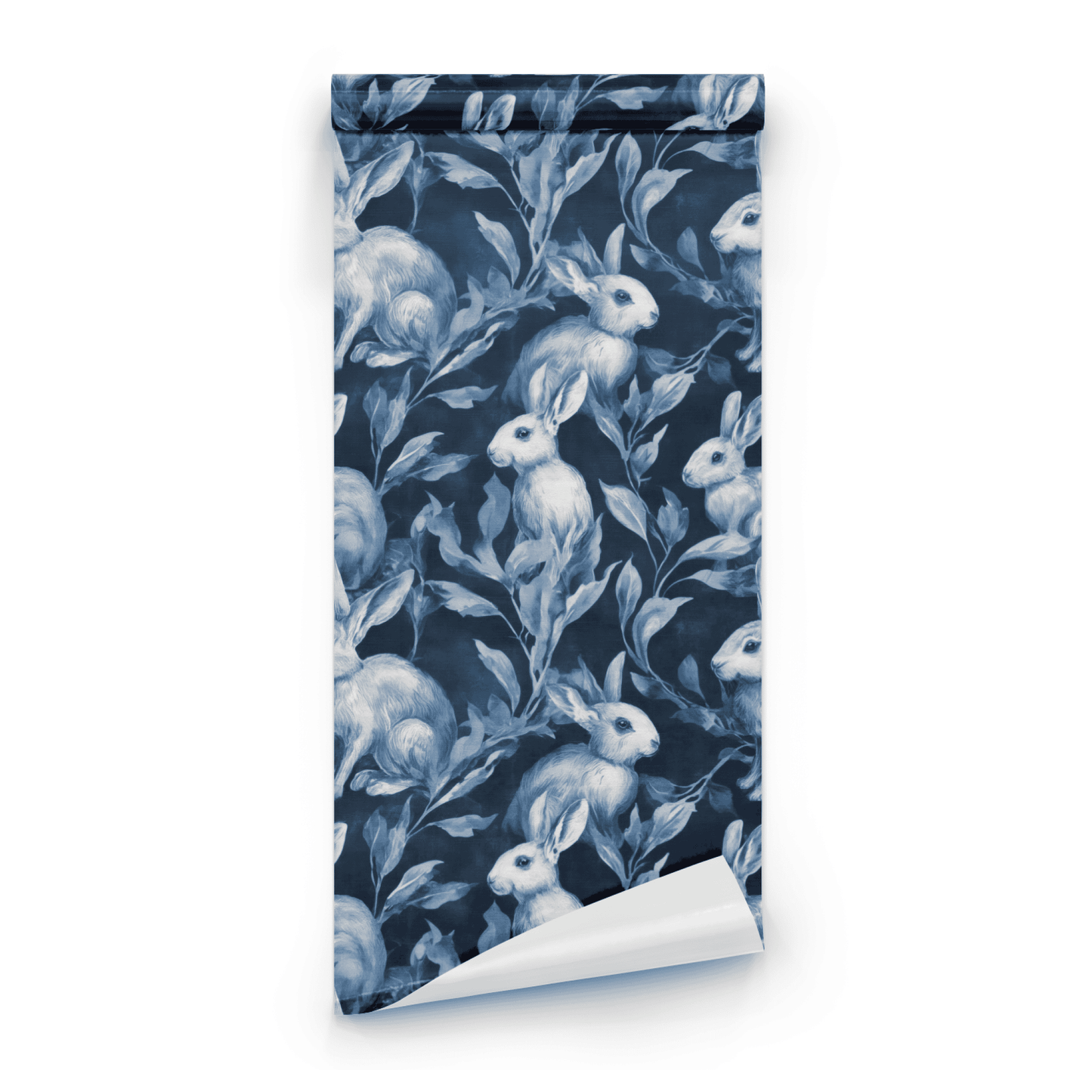 Denim Rabbit | Blue Animal Print Wallpaper | Woodland - Roll Preview