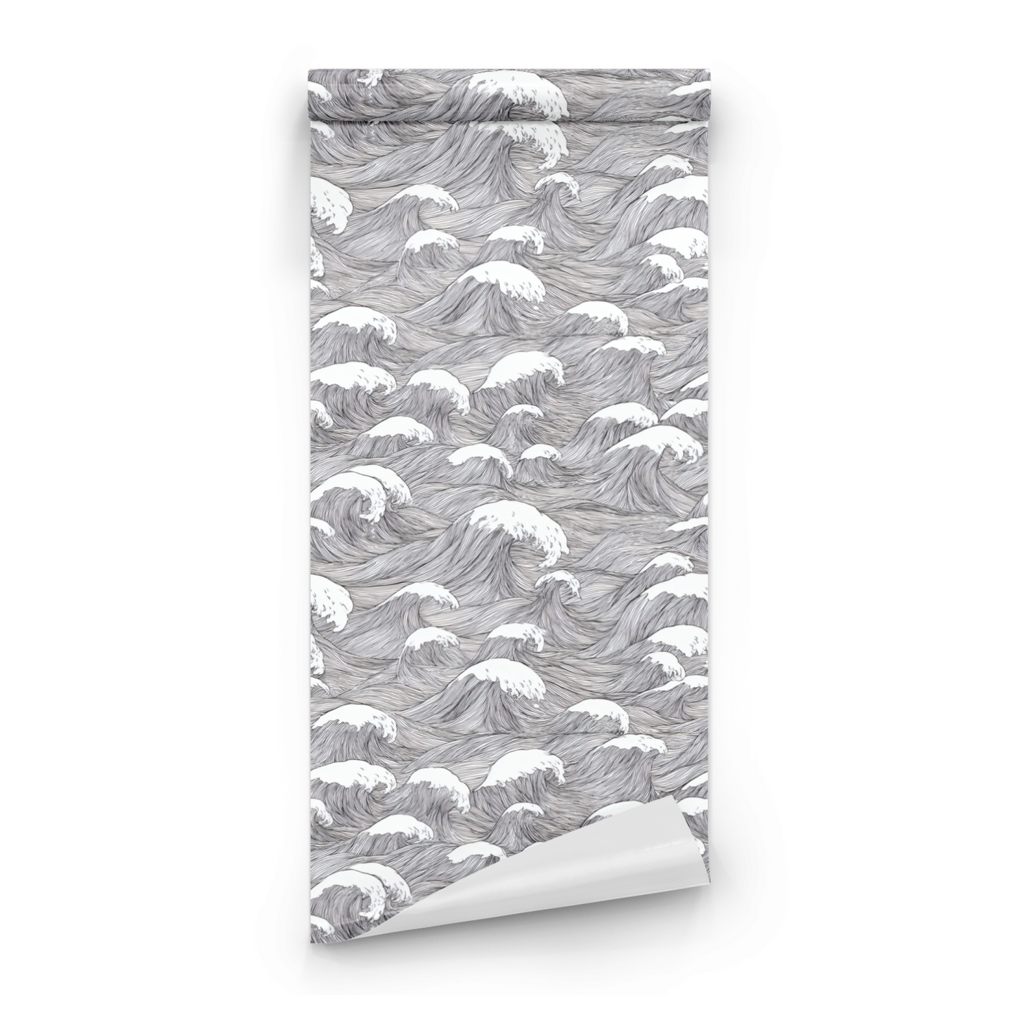 Grey Abstract Wallpaper roll close-up showing the cascade wave drawing in close grey abstract detail