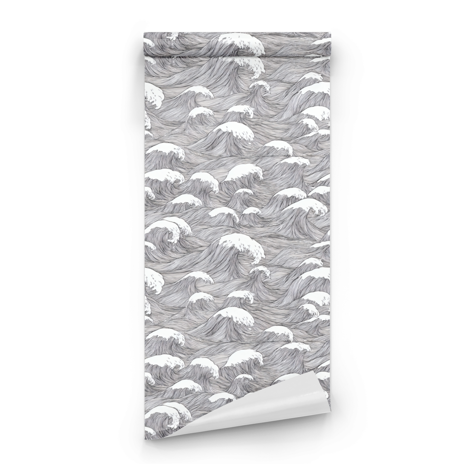 Grey Abstract Wallpaper roll close-up showing the cascade wave drawing in close grey abstract detail