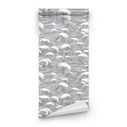 Grey Abstract Wallpaper roll close-up showing the cascade wave drawing in close grey abstract detail