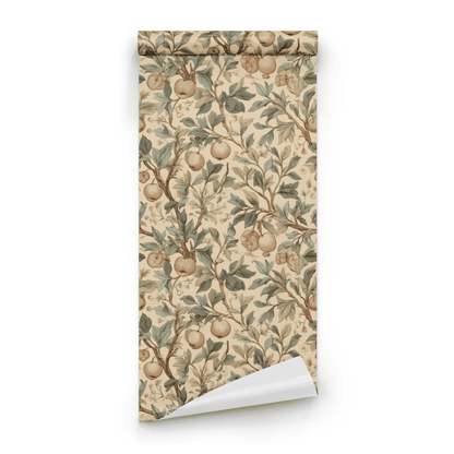 Verdant Russet | Cream Botanical Wallpaper | Fruit Pattern - Roll Preview