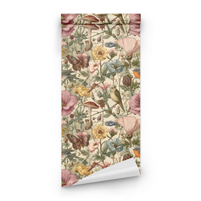Vintage Aviary | Cream Floral Wallpaper | Woodland - Roll Preview