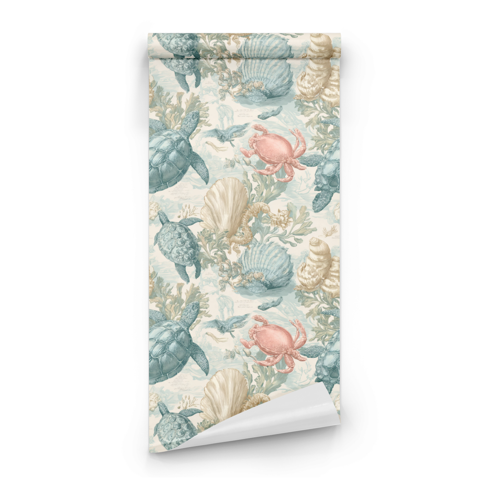 Teal Etching | Cream Animal Print Wallpaper | Scenic - Roll Preview