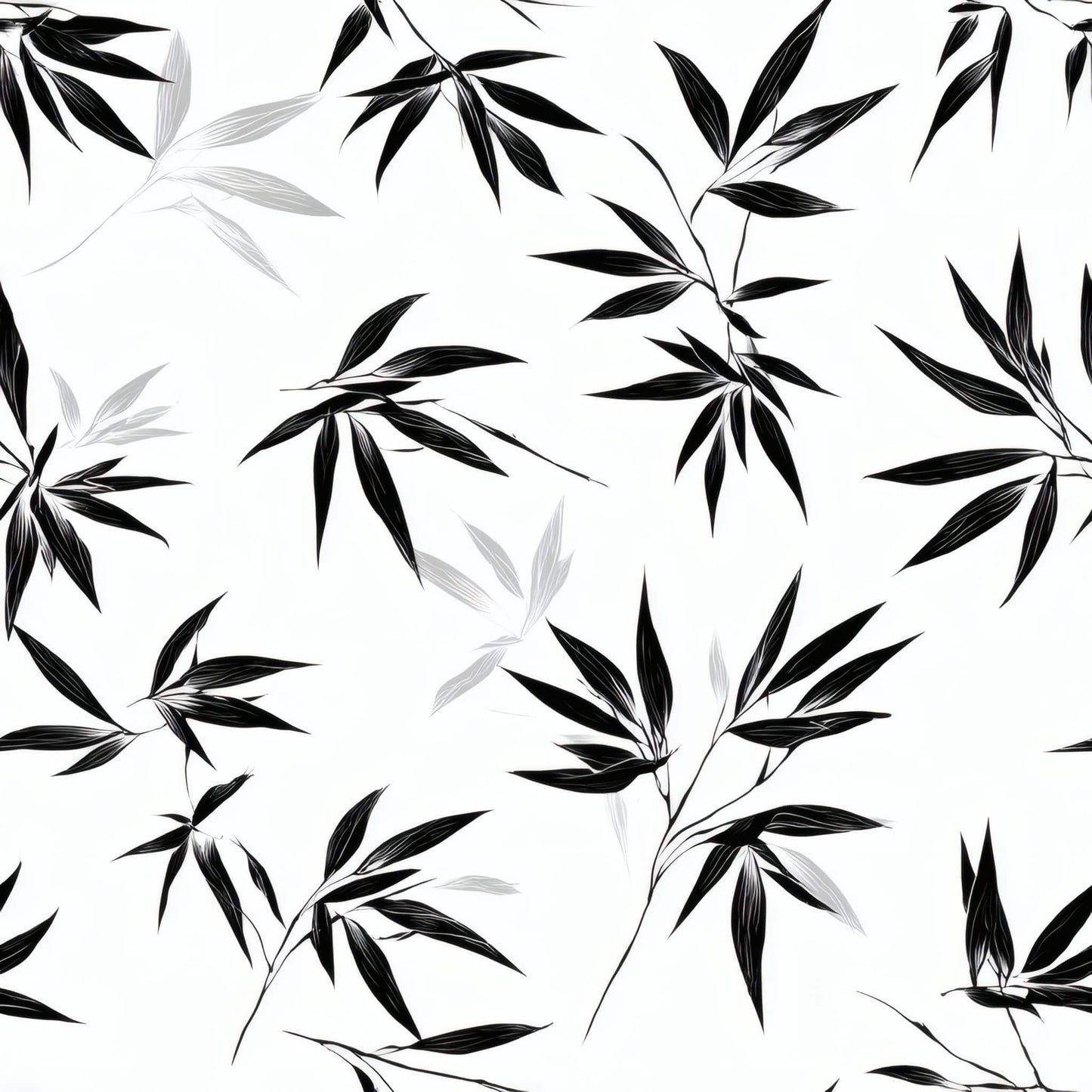 Black and white bamboo leaf pattern on a light background.