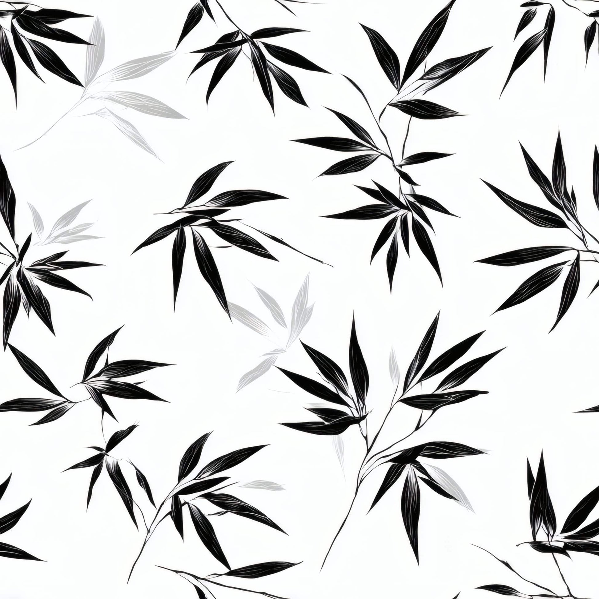 Black and white bamboo leaf pattern on a light background.