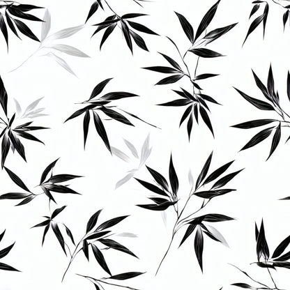 Black and white bamboo leaf pattern on a light background.