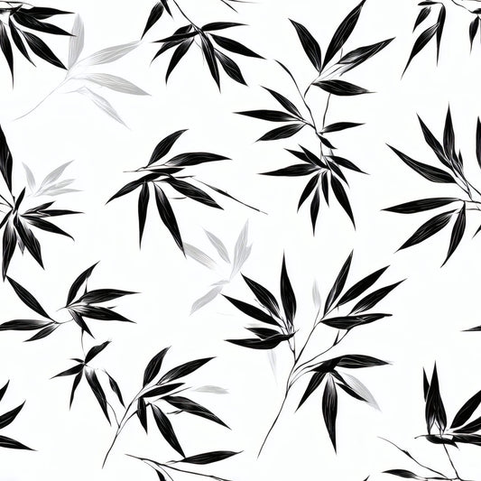 Black and white bamboo leaf pattern on a light background.