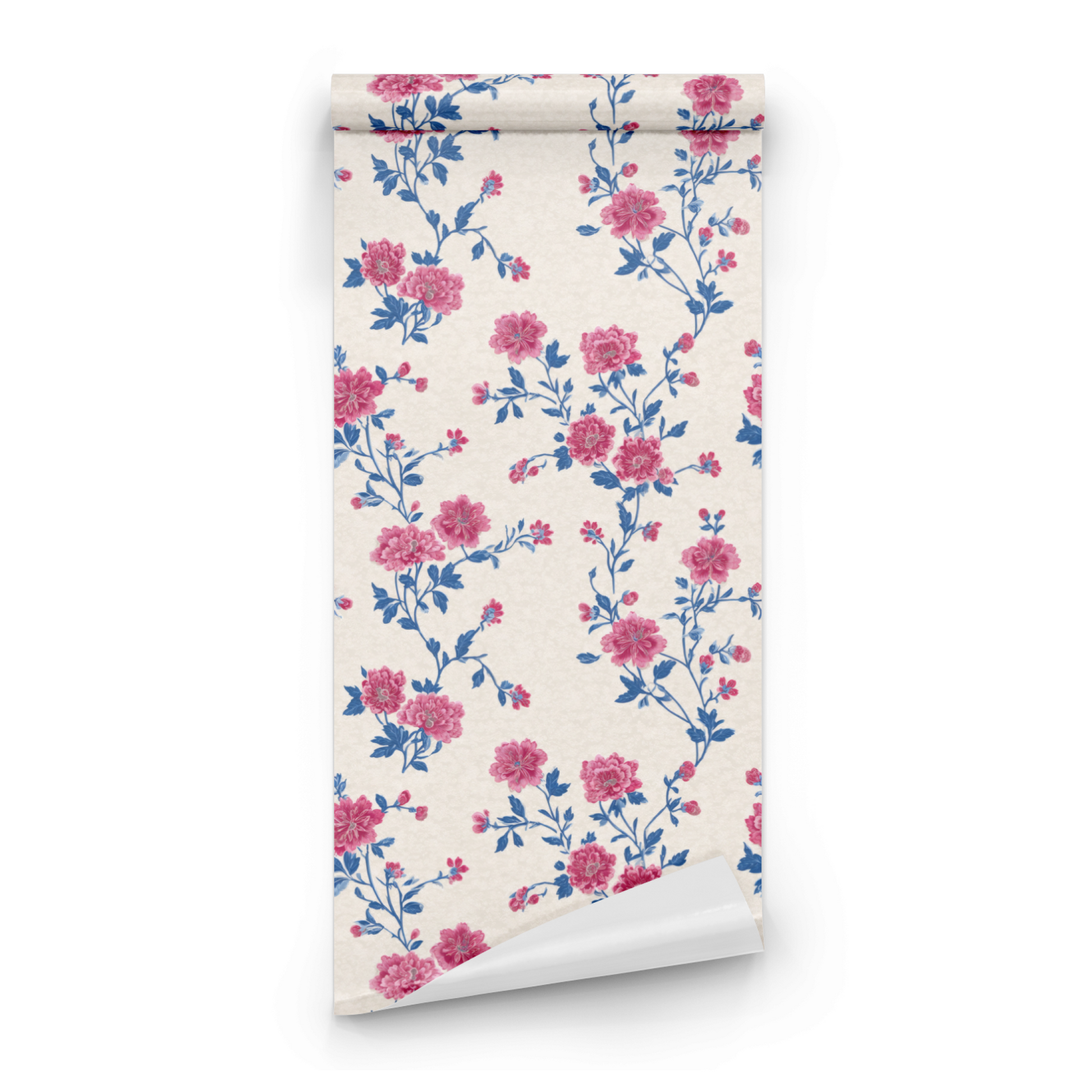 Cream Floral Wallpaper roll close-up showing the arbor floral drawing in close cream rosaline Arts and Crafts detail