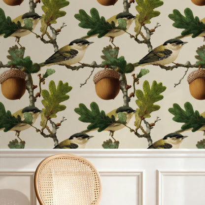 Acorn Grove large scale wallpaper in a styled room