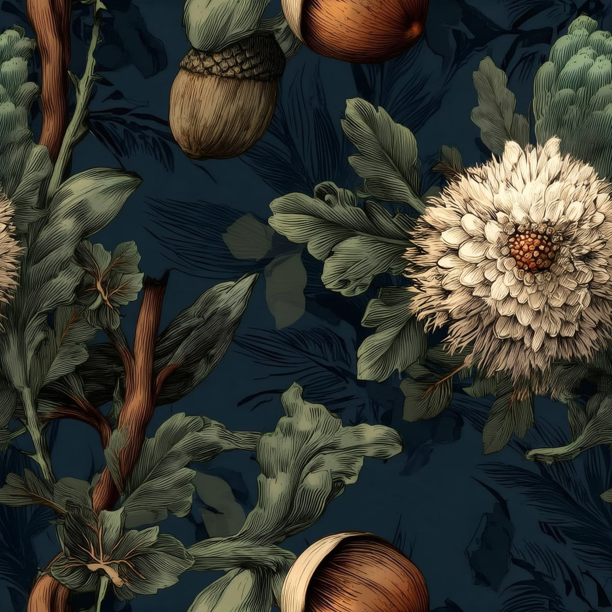 Acorn Thistle large scale wallpaper pattern repeat