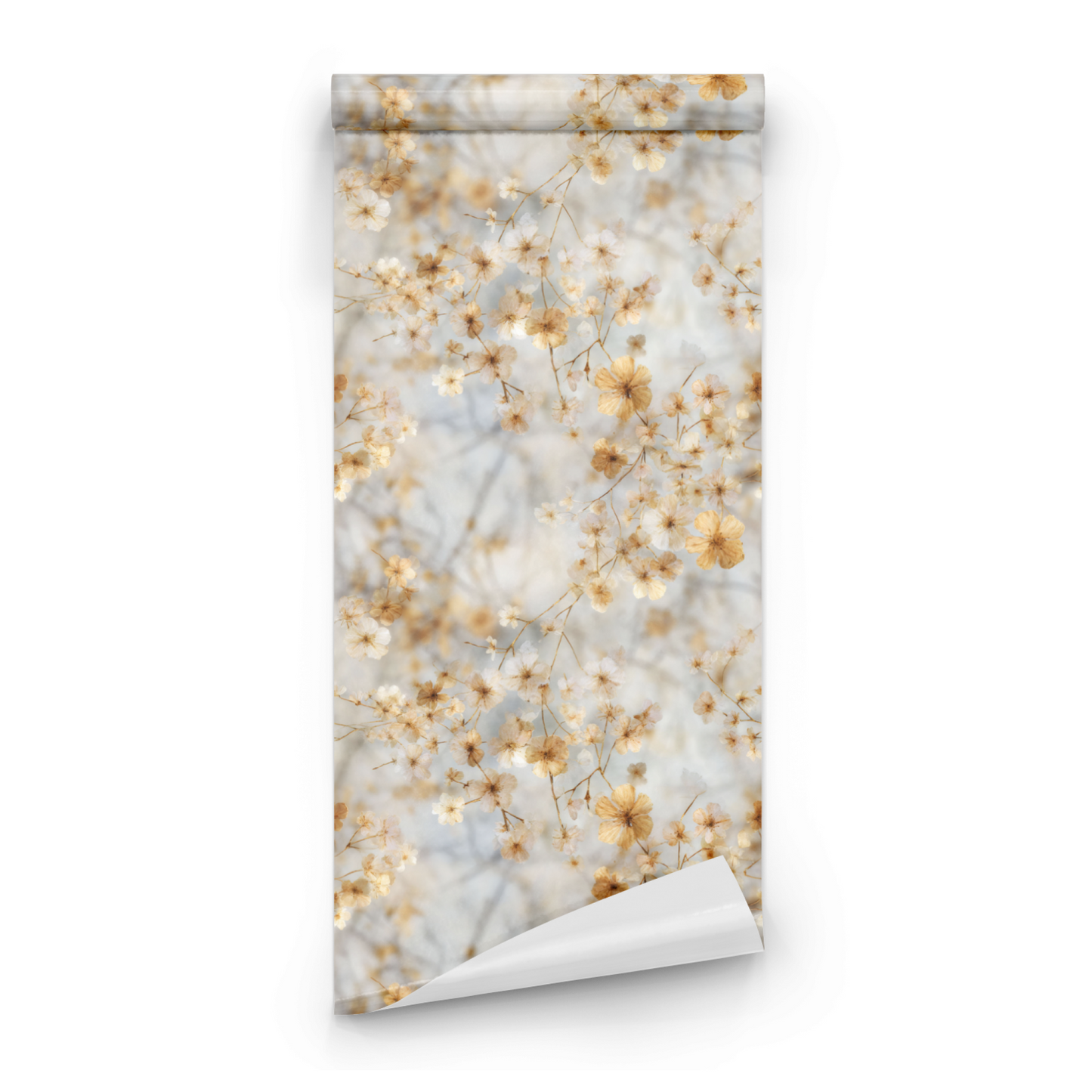 Blue Floral Wallpaper roll preview showing the watercolor floral detail in close blue-and-sepia line work