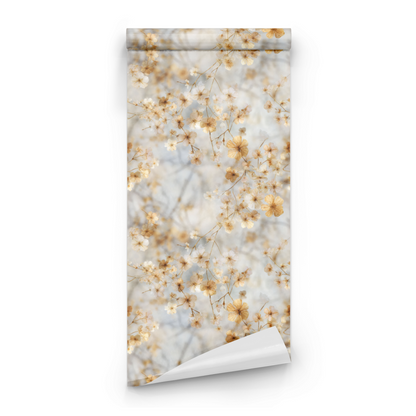 Blue Floral Wallpaper roll preview showing the watercolor floral detail in close blue-and-sepia line work