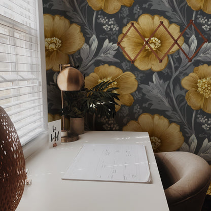 Amber Songbird large scale wallpaper in a styled room