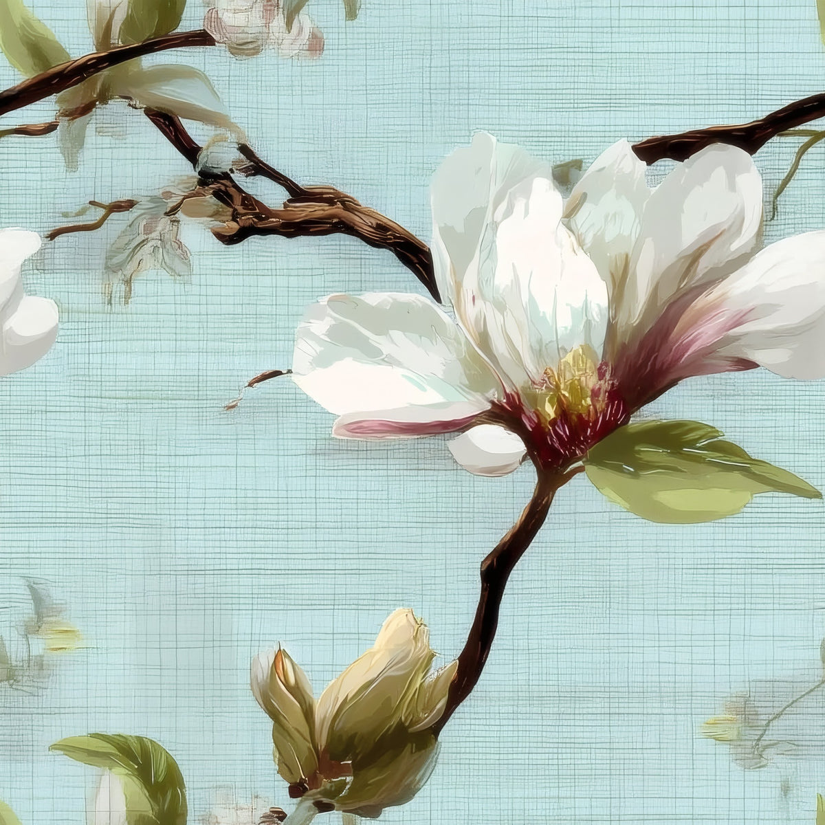 Aqua Blossom large scale wallpaper pattern repeat
