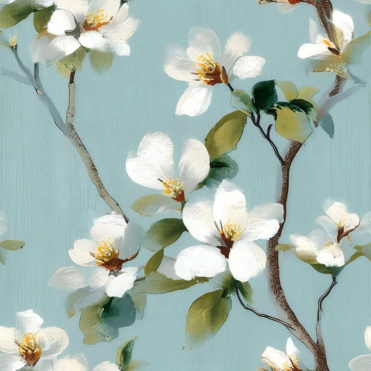 Aqua Dogwood large scale wallpaper pattern repeat