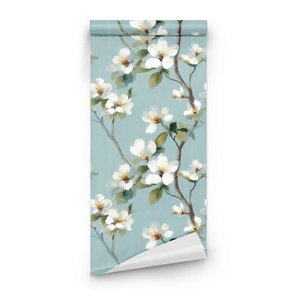 Roll of Aqua Dogwood large scale wallpaper