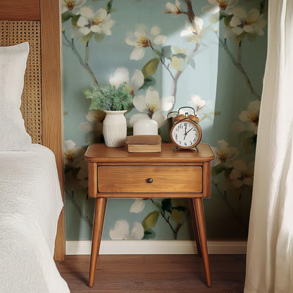 Aqua Dogwood large scale wallpaper in a styled room