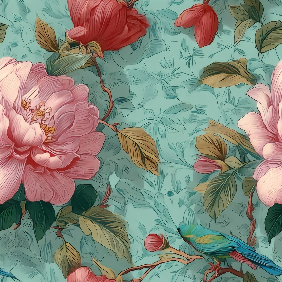 Aqua Orchard large scale wallpaper pattern repeat