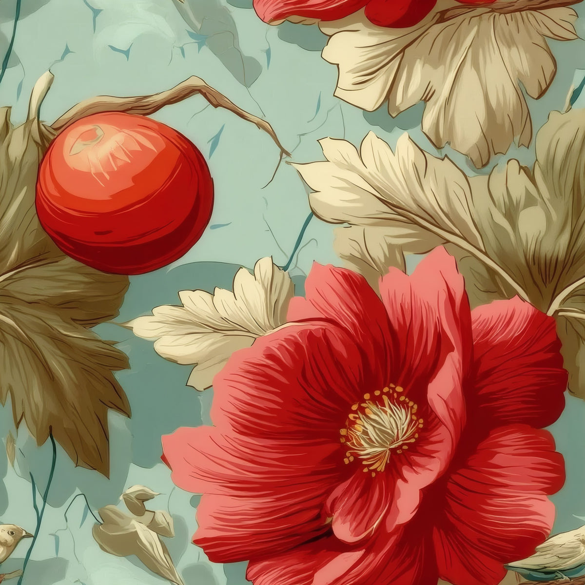 Aqua Poppy large scale wallpaper pattern repeat