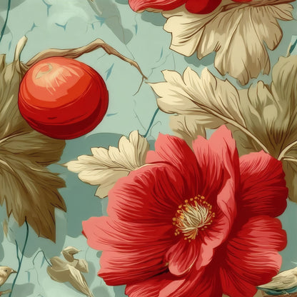 Aqua Poppy large scale wallpaper pattern repeat