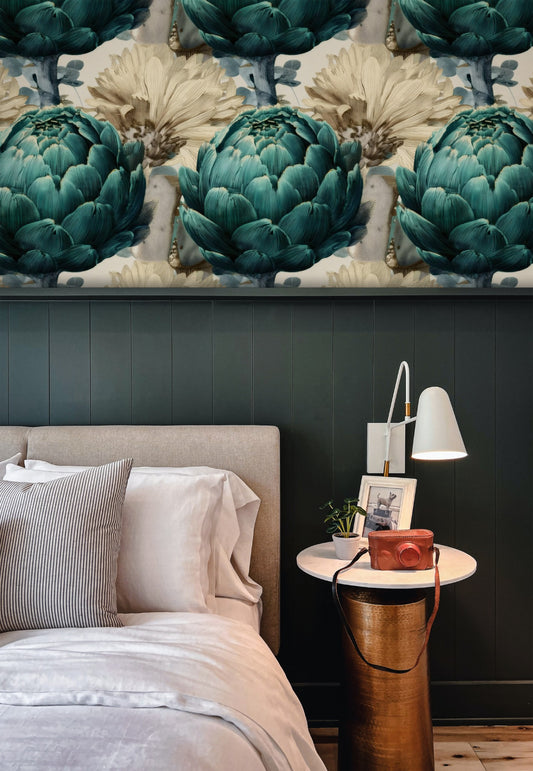 Artichoke Patch large scale wallpaper in a styled room