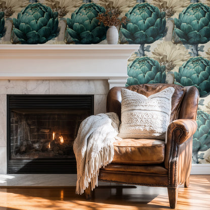 Artichoke Patch large scale wallpaper in a styled room