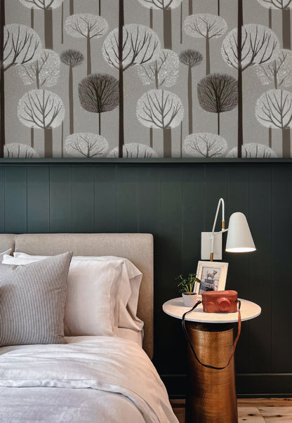 Ash Woodland large scale wallpaper in a styled room