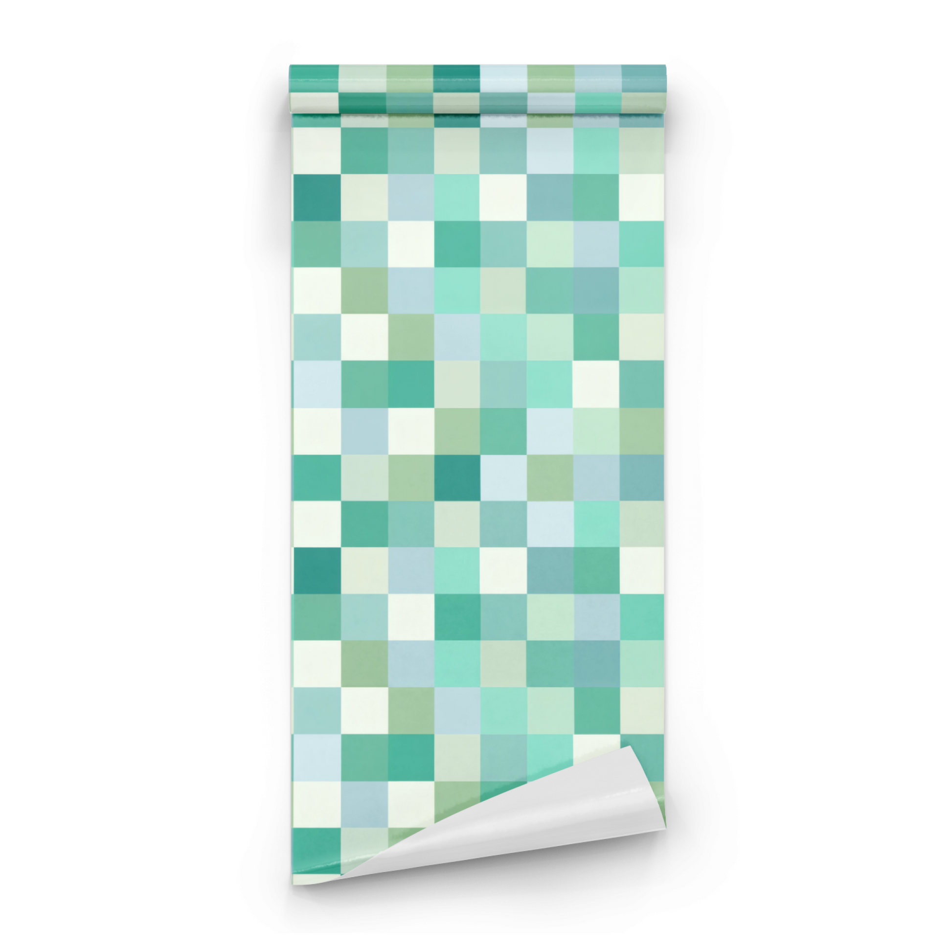 Geometric Grid Pattern roll preview showing the checkerboard drawing in close soft teal mint geometric detail
