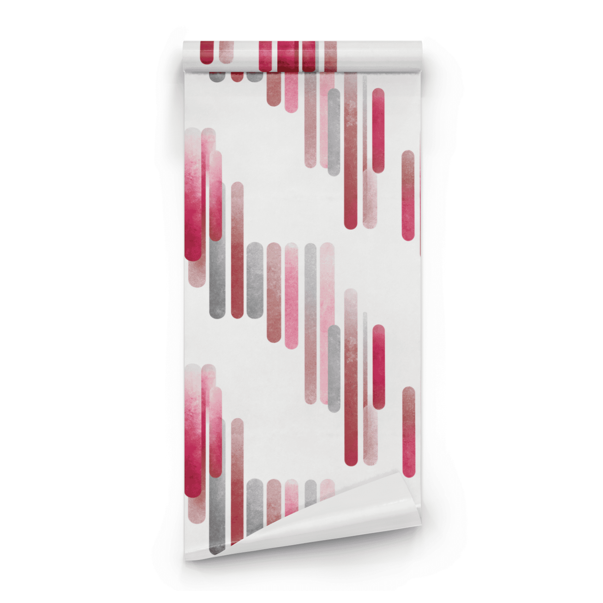 Pink Geometric Wallpaper roll preview showing the capsule geometric pattern in close-up faded pink detail