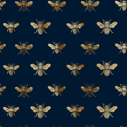 Pattern of gold bees on a navy blue background.