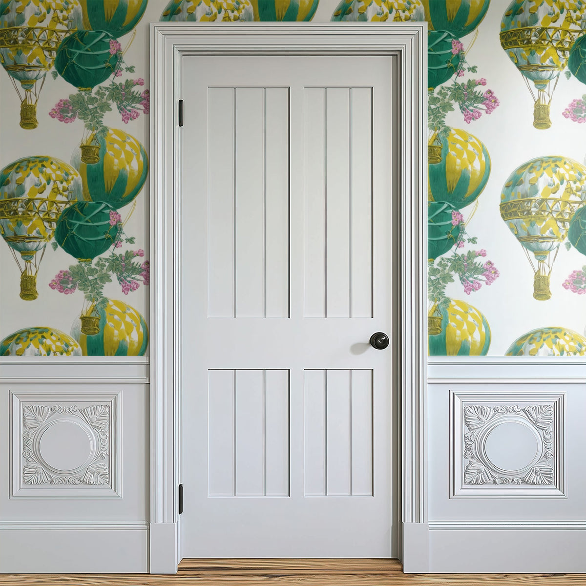 Balloon Ride large scale wallpaper in a styled room