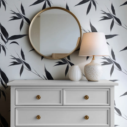 Bamboo Leaf large scale wallpaper in a styled room
