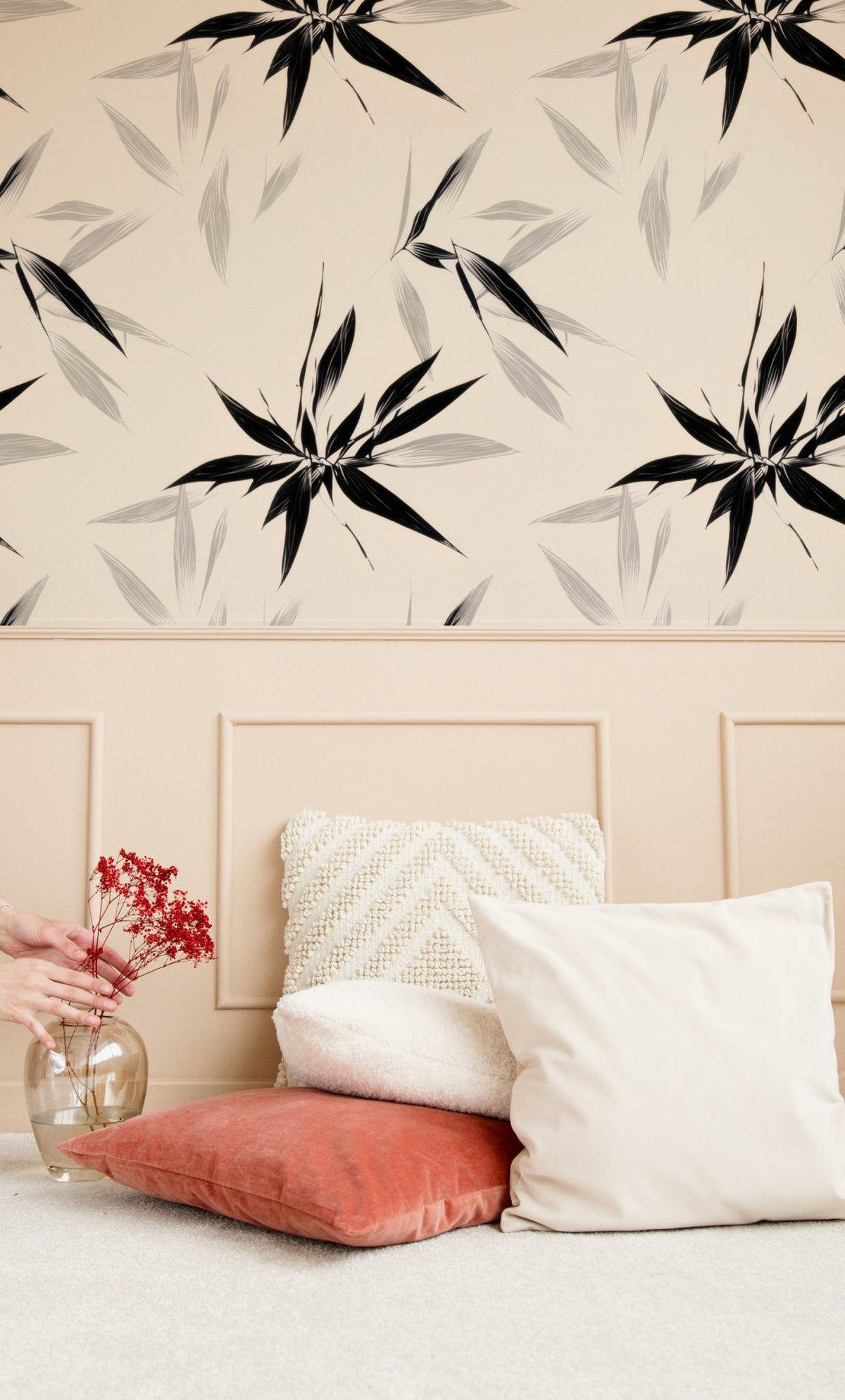 Bamboo Sprigs large scale wallpaper in a styled room