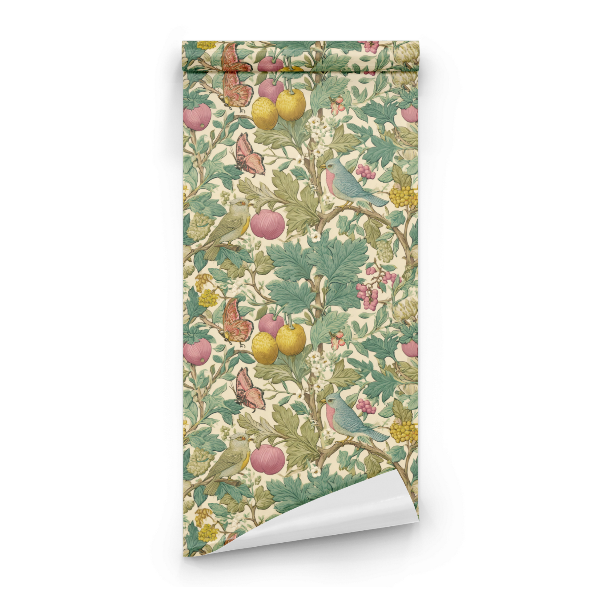 Rosy Orchard | Cream Bird Pattern Wallpaper | Fruit Pattern - Roll Preview